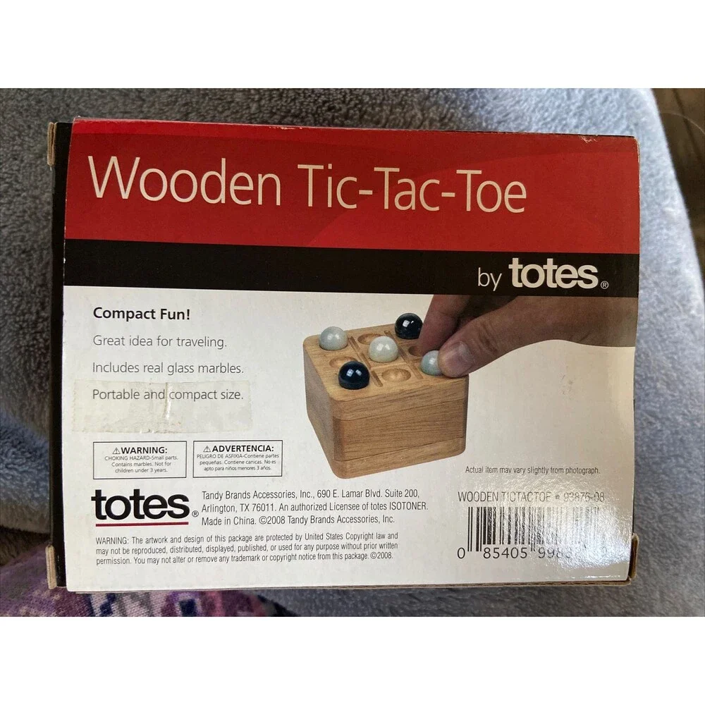Vintage Wooden Tic Tac Toe by Totes Mini Size Travel Portable Compact Game 2008